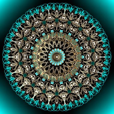 Eski, yuvarlak dantel mandala deseni. Süslü vektör renkli arka plan. Dekoratif modern parlak fon. Çiçek desenleri. Klasik çiçekler. Rosette. Tabak. Lacy güzel tasarımı süslüyor..