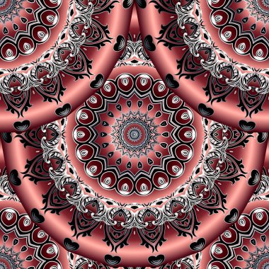 3 boyutlu klasik mandalas pürüzsüz desen. Süslü vektör güzel arka plan. İpek fon. Renkli çiçek desenli süsler. Barok tarzı çiçekler. Dekoratif tasarım. Sonsuz yüzey dokusu.