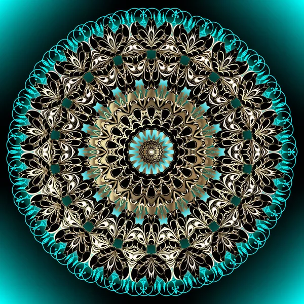 Eski, yuvarlak dantel mandala deseni. Süslü vektör renkli arka plan. Dekoratif modern parlak fon. Çiçek desenleri. Klasik çiçekler. Rosette. Tabak. Lacy güzel tasarımı süslüyor..