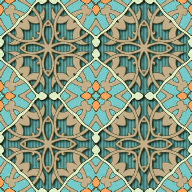 3d klasik, dikişsiz desen. Dokulu grunge arkaplanı. Soyut tekrarla işaretli arkaplan. Damask tarzı Arabesk süslemeleri. Çiçekli, yapraklı, çizgili, çizgili, kıvrımlı modern dekoratif tasarım.