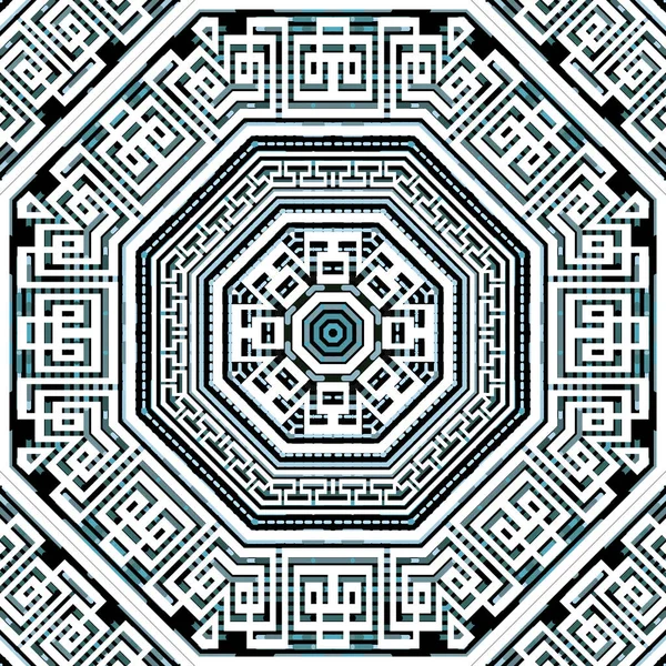 幾何学的ギリシャベクトルシームレスパターン 抽象的なテクスチャ背景 マンダラ 境界線 フレームでグランジの背景を繰り返します ギリシャの鍵飾りを意味する モダンな華やかなエレガントなデザイン — ストックベクタ