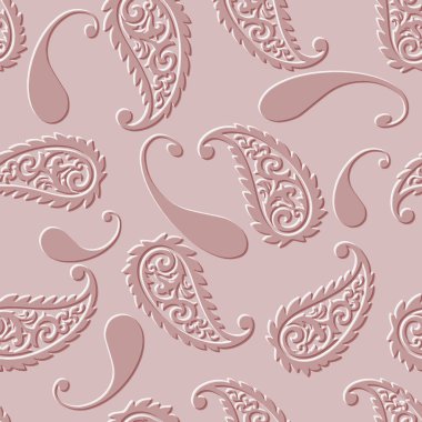 3D kabartmalı güzel etnik stil desensiz desen. Kabartmalı pembe arka plan ve desenli desenli çiçekler. Modern tekrar Çiçek Yüzey Süslemeleri. Kabartma efektli sonu olmayan doku.