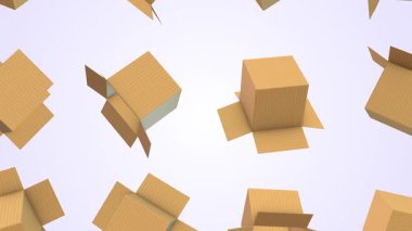Karton Kutular Işık Arkaplanına Düşüyor. Kartonların Düşüşü 3 boyutlu animasyon. 4K