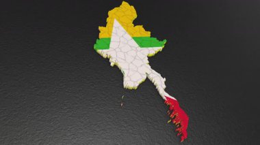 Myanmar haritası 3D. Burma 'nın 3d haritası
