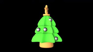 Şeffaf bir arkaplanda dönen Noel Ağacı. Kusursuz döngü. 4K