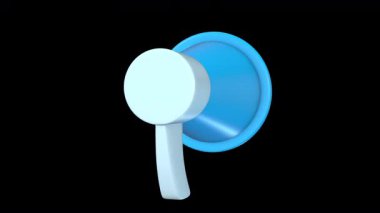 Şeffaf bir arkaplanda dönen 3D Megafon. Kusursuz döngü. Hoparlör 3D. 4K