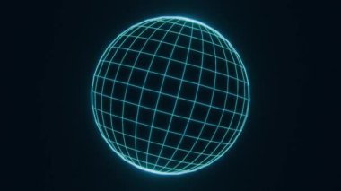 Parlak Mavi Kablo Küresi Kusursuz Dönüyor. SciFi Hologram Kablo Küresi. 4K
