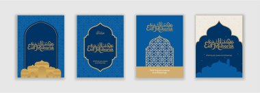 Başlık: Kurban Bayramı veya Kurban Bayramı için dikey tebrik kartlarının zarif vektör illüstrasyon koleksiyonu. Tasarımlar arasında 