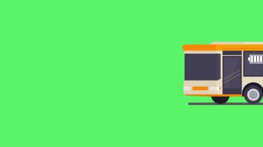 Yeşil Arkaplanda Düz Tasarımlı Elektrik Şehir Otobüsü Vektör Hareketi Grafiği (Full Battery Indicator ile Sürdürülebilir Toplu Taşıma Aracı)