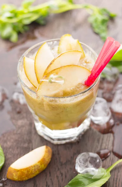 Pear smoothie on a wooden background. — Stock Photo, Image