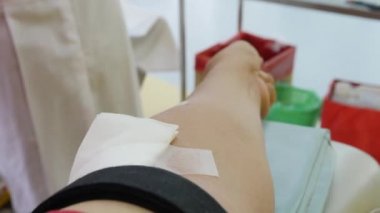 Kan, bağış, banka. İnsan için katkıda bulunmak için hastanede kan bağış yakın çekim.