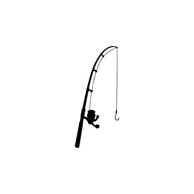 fishing rod silhouette with hook isolated on white background