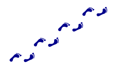 Beyaz arkaplanda mavi ayak izleri