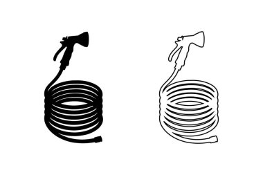 Bahçe Hortumu Silüeti ve Sulama ve Temizleme Araçları İçin Taslak Simgeleri