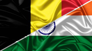Hindistan ve Belçika 'nın bayraklarını sallayan gerçekçi 3D çizimler.