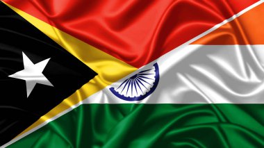 Hindistan ve Doğu Timor 'un bayraklarını sallayan gerçekçi 3D çizimler.