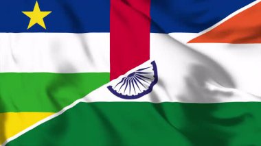 Orta Afrika Cumhuriyeti ve Hindistan dostluğunu temsil eden iki ulusal bayrak birlikte sallanıyor. Diplomasiyi, uluslararası işbirliğini, kültürler arası ilişkileri simgeliyor.