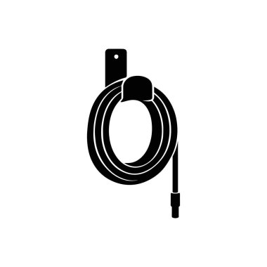 Duvara sarılı bahçe hortumu. Sulama ve açık hava işleri için su ekipmanları. Bahçe işleri için düz siluet simgesi.