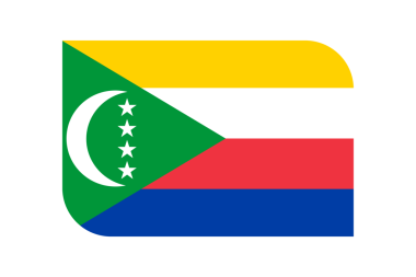 Hilal ay yıldızları ve dört renkli şeritli Ulusal Komoros bayrağı. Arkaplanda simgesel tasvir kesme biçimi.