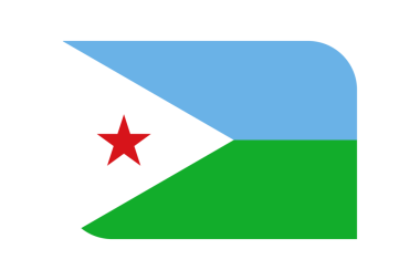 Doğu Afrika bayrağı beyaz üçgen ve kırmızı yıldızlı açık mavi ve yeşil şeritler gösteriyor. Cibuti şehir ve devletinin ulusal temsilcisi. Coğrafi bilgi için temiz vektör tasarımı.