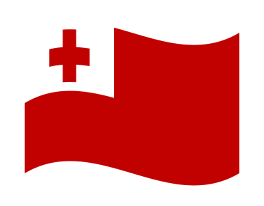 Ulusal Tonga bayrağında kırmızı alan ve kırmızı haçlı beyaz kanton var. Polinezya ada ulusu olayları ve resmi temsilleri için dalgalı ipek dokusu vektör çizimi.