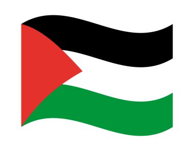 Filistin bayrağı rüzgarda dalgalanıyor, şeffaf arka planda izole edilmiş. Filistin 'in resmi ulusal bayrağı, siyah, beyaz ve yeşil yatay çizgilerden oluşan üç renkli, kaldırma üzerinde kırmızı üçgen olan, vektör çiziminde.