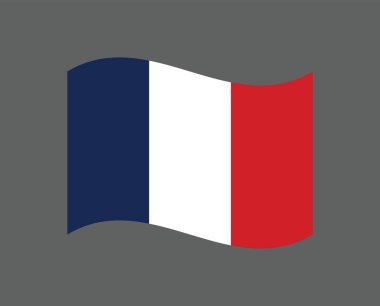 Rüzgarda dalgalanan üç renkli Fransız bayrağı, uluslararası olaylar için Fransa Cumhuriyeti 'nin vektör simgesi, Bastille Günü için vatansever bayrak tasarımı, Avrupa Birliği üyesi amblemi