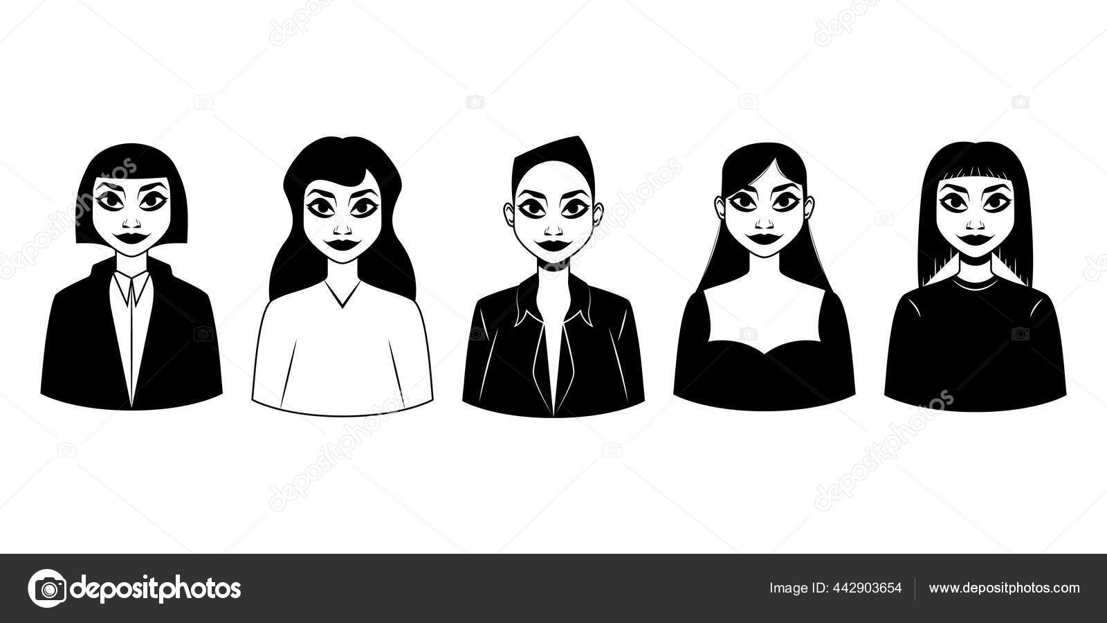 Set Sepuluh Potret Hitam Dan Putih Dengan Rambut Dan Rincian Stok Vektor TESPHOTO 442903654