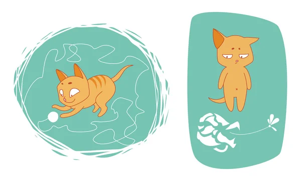 Twee illustraties van grappige kittens — Stockvector