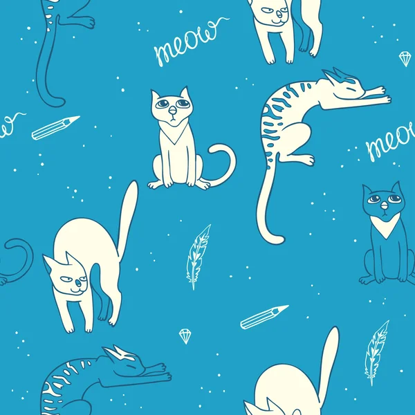 De naadloze patroon vector met kleine katten — Stockvector