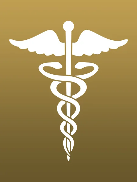 Символ Кадучея (белый на золоте ) — стоковое фото