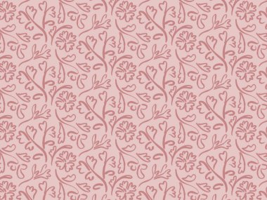 Kusursuz Pembe Çizgili Resim Şablonu El Çizimi Botanik Arkaplan