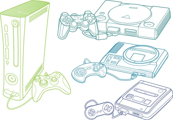 Consoles in line art style — Stock Vector