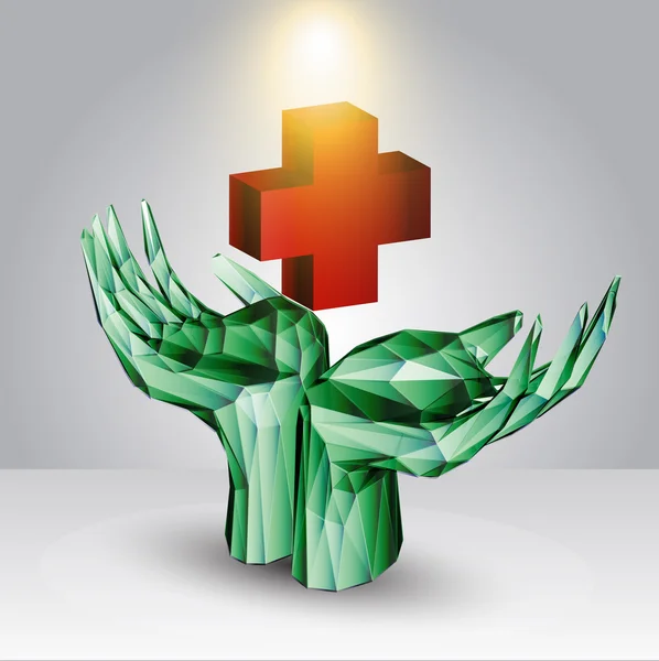 Illustration vectorielle des mains abstraites tenant la croix médicale — Image vectorielle