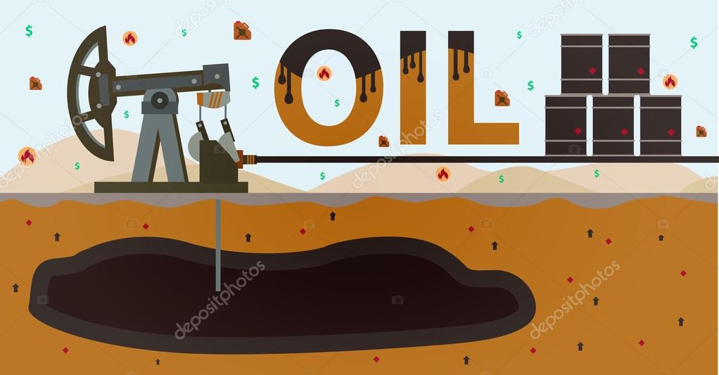 Vector illustration of the oil derrick with additional elements