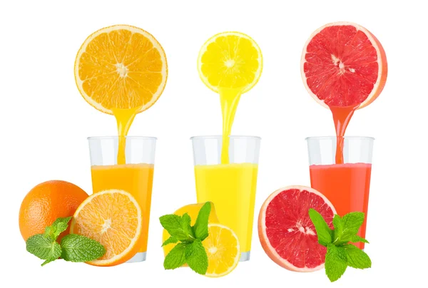 Fresh citrus juices isolated on white — Stock Photo, Image