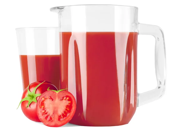 Jarra de vidrio con jugo de tomate — Foto de Stock