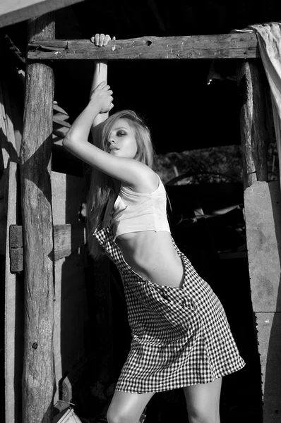 Young, sexy blonde cowgirl in western style — Stock Photo, Image