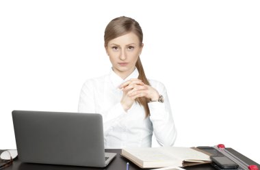 Başarılı iş kadını için masanın