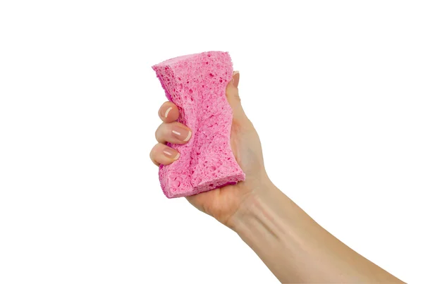 Woman's hand, holding a sponge for dishes — Stock Photo, Image