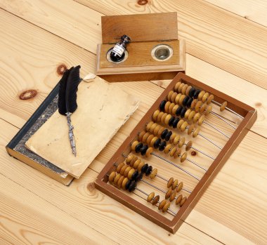 ahşap vintage kalem mürekkep pot kitap yazıhane rapor abacus ayarla