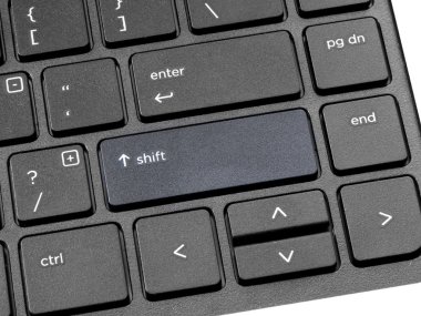 Vurgulanan shift tuşu ile bilgisayar klavye