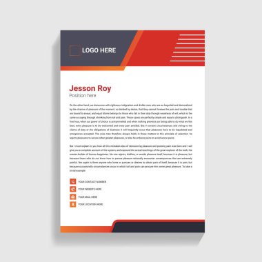 Kurumsal markalaşma ve iş iletişimi için kırmızı ve koyu gri geometrik aksanlı modern ve profesyonel bir antet tasarımı.