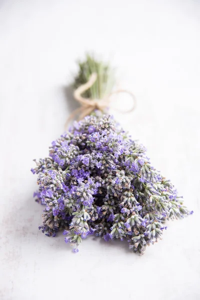 Close up of lavender bouquet over a white wood background. — Stock Photo, Image