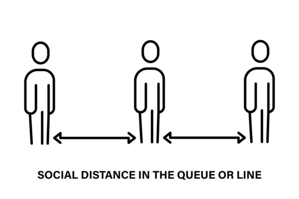 Un simple icono lineal de la distancia social en la cola — Vector de stock