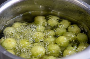 Amla, Hint bektaşi üzümü yıkanmak için su dolu bir kapta tutulur.