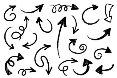 İş, eğitim ve proje için ok koleksiyonu tasarımı. Farklı karalama ok ögesi tasarımı.
