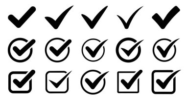 İşaretli simge tasarımı koleksiyonu. Arayüz ya da UI simge tasarımı seti. Liste sembolü tasarımı.