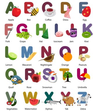 çocuğun eğitimleri alfabe ve nesnelerle vektör