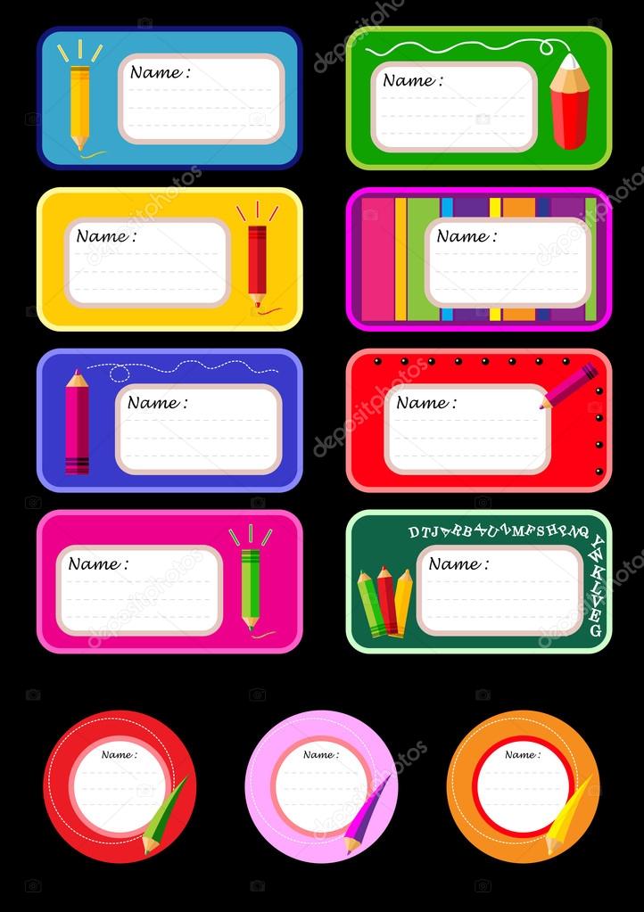 Cute girl with name labels and stickers. Vector set — Stock Vector ...